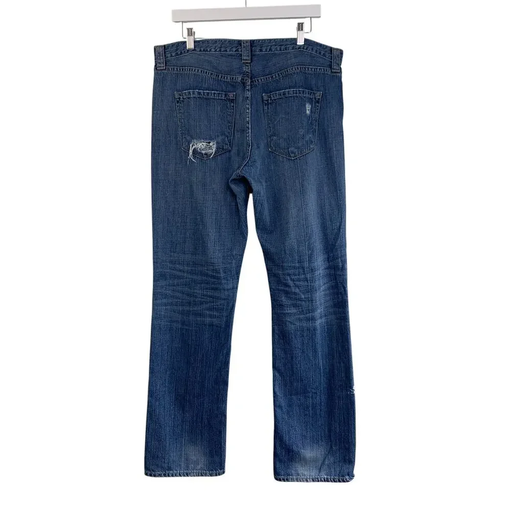 JCREW Vintage Slim Jeans Size 32X33 Destroyed Holes 100% Cotton Blue Paint Denim